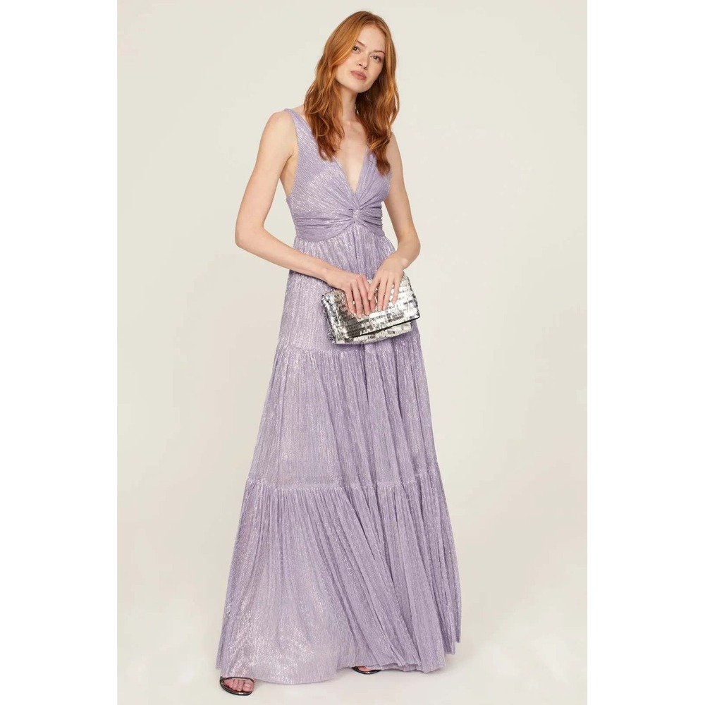 Sabina Musayev Pacific Gown Metallic Tiered Maxi Dress Size Large